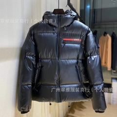 Pr家跨境拉链红标字母棉服高版本新款男女秋冬时尚宽松连帽外套