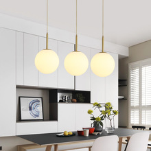 北歐全銅餐廳吊燈三頭創意個性簡約現代客廳卧室玻璃圓球形燈具