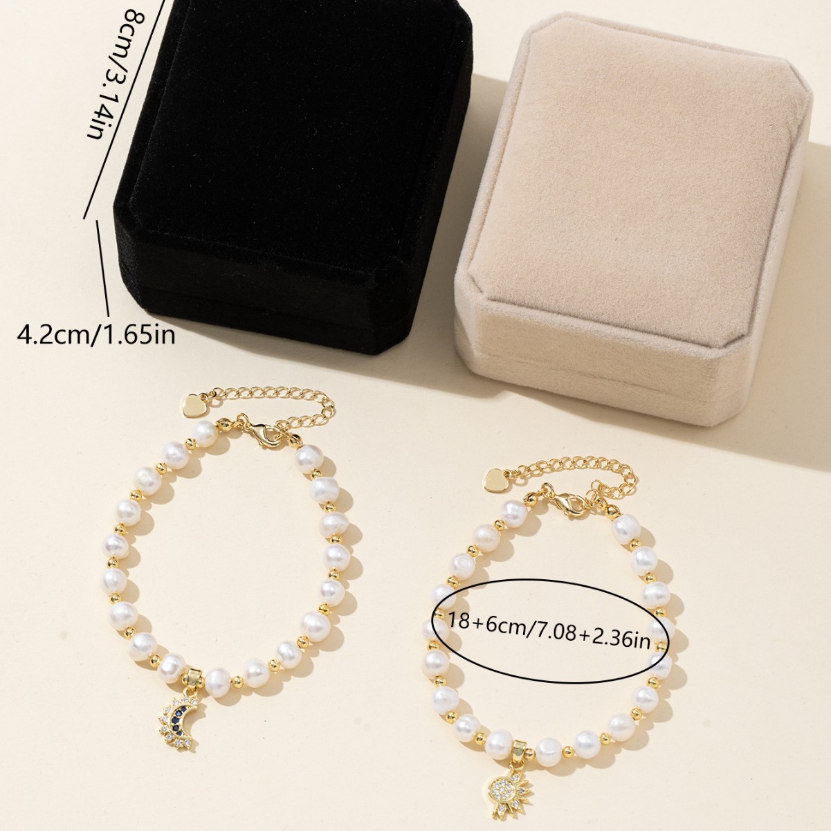 Pulseras de perlas de agua dulce naturales pulseras de bronce de alta calidad pulseras de oro sol luna colgante joyas de pareja