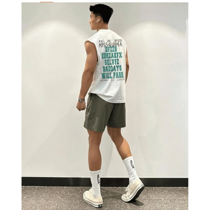 綿メンズノースリーブインナーアメリカンスポーツベストベスト夏薄手ゆったり速乾ラウンドネックTシャツ|undefined