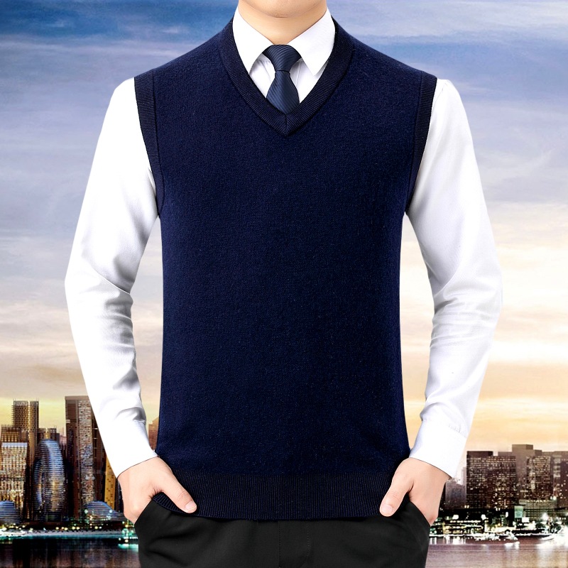 브랜드 캐시미어 스웨터 남성용 솔리드 컬러 민소매 조끼 두꺼운 따뜻한 비즈니스 캐주얼 내부 니트 웨이스트 코트