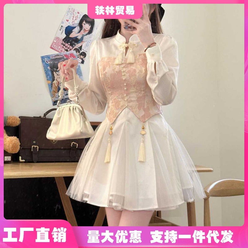 新中式甜美可爱改良旗袍连衣裙春季新款收腰显瘦气质小个子公主裙