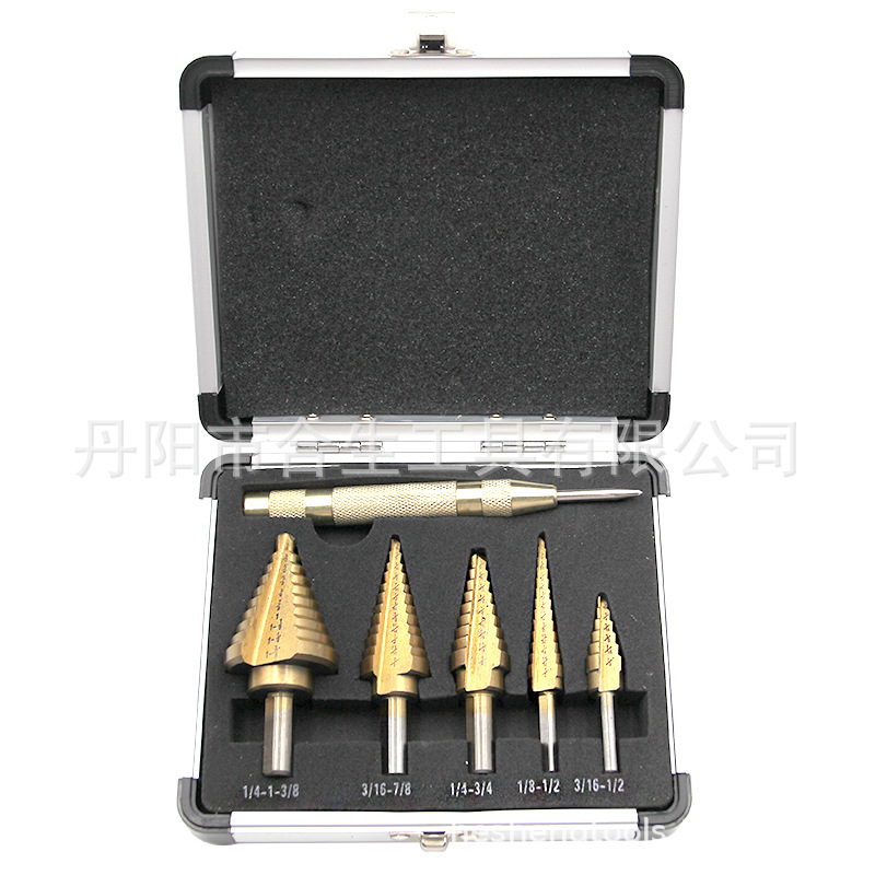 Transfronterizo Amazon 6 piezas de aluminio en caja de titanio británico triángulo mango paso taladro Centro punzón traje