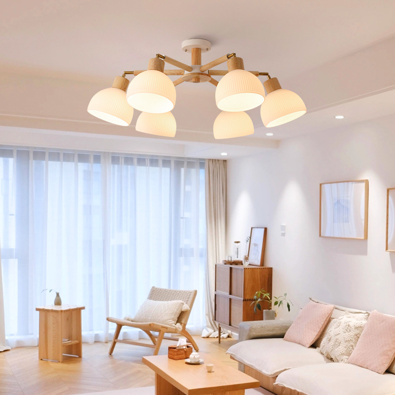 lámpara de sala de estar nórdica dormitorio luz de techo espectral de protección de ojos lámpara de habitación de viento crema lámpara de luz japonesa lámpara de tronco lámpara 176L
