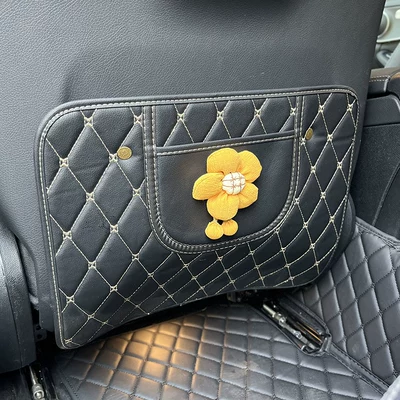 Seat Car Anti-Wear and Anti-Dirt — Chair back anti-kick pad - yellow-sunflower-black-short-anti-kick-mat-single
