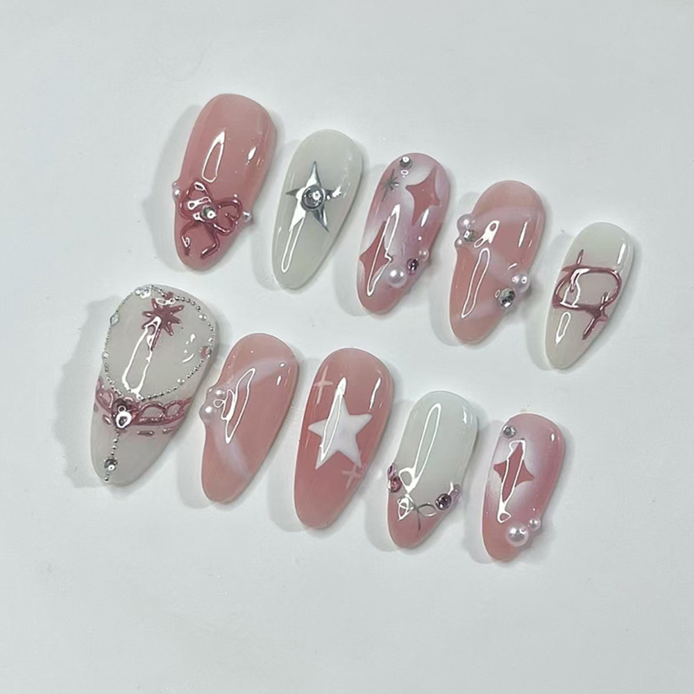 El amor tierno de las hadas, el arco 3D, las estrellas, el uso de uñas, 24 piezas de parches de uñas terminados.