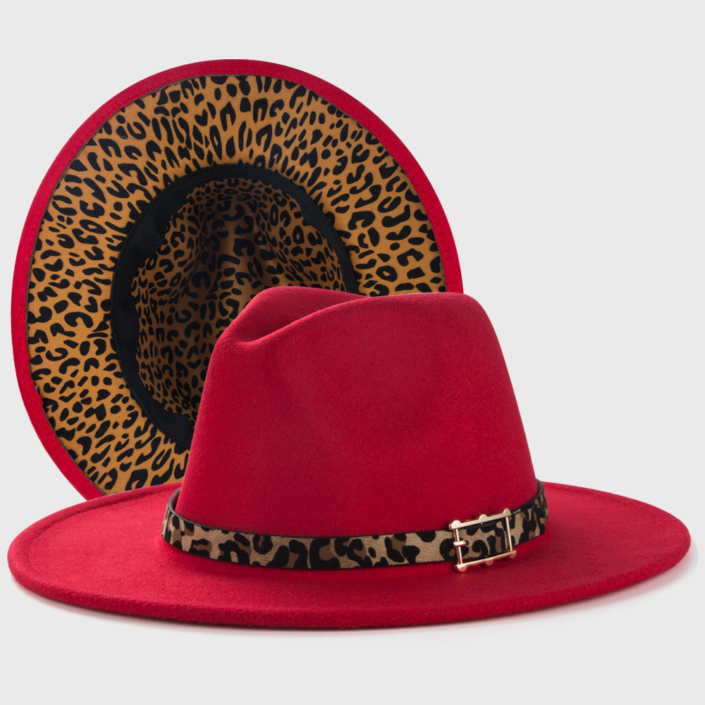 New Woolen Hats Leopard Print Leather Buckle Accessories Felt Jazz Hat display picture 7