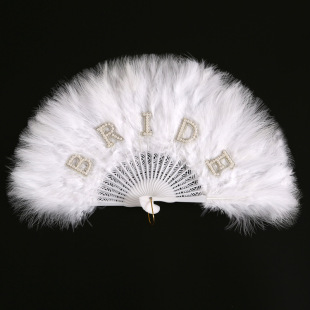 New Bridal Feather Fan Pearl Bride White Bridal Feather Folding Fan Bachelorette Party Bridal Wedding Decoration