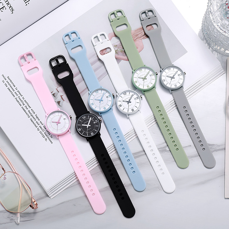 Estilo coreano simple moda silicona High School reloj de cuarzo reloj de calendario luminoso de gelatina de aspecto alto