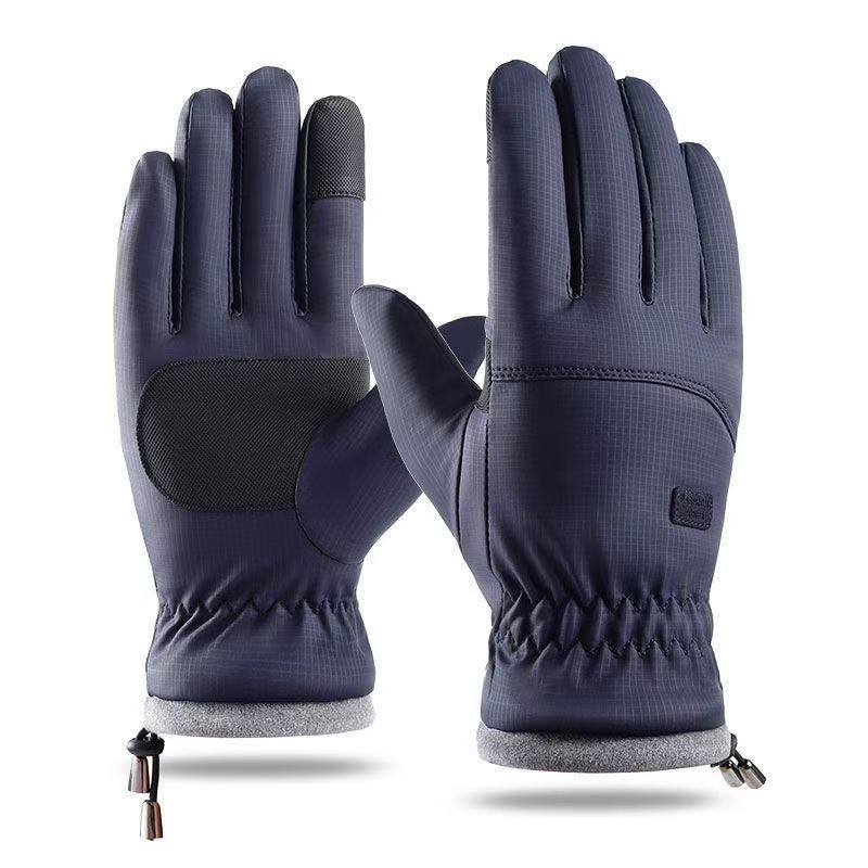 Guantes de pantalla táctil caliente antideslizante de invierno para motociclistas masculinos con vello grueso impermeable a prueba de viento y frío para automóviles eléctricos al aire libre