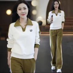 欧美跨境亚马逊休闲运动套装女春秋显瘦洋气翻领卫衣+卫裤两件套