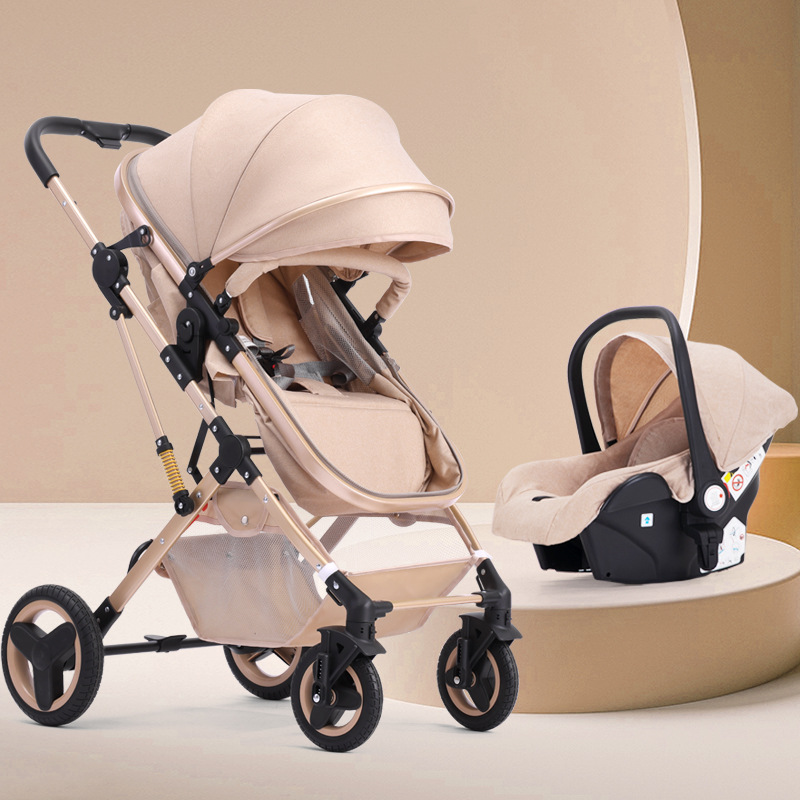 Cochecito para bebé con vista alta, se puede sentar y acostar, plegable, bidireccional, silla de auto para recién nacido.