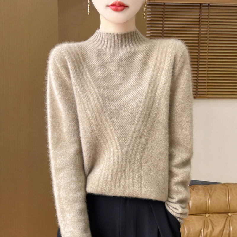 针织衫女士2025秋冬季新款套头半高领毛衣扭花时尚秋冬针织打底衫|undefined