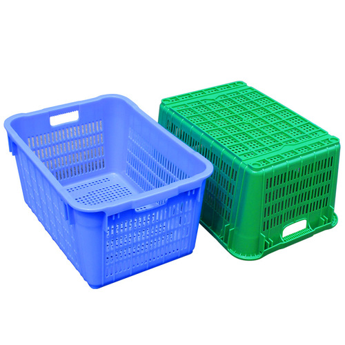 Turnover basket plastic rectangular thickened plastic frame hollow plastic basket vegetable basket large size storage fruit basket blue frame