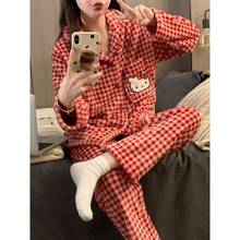 秋冬季加绒加厚开衫卡通甜美珊瑚绒法兰绒睡衣女长袖家居服套装