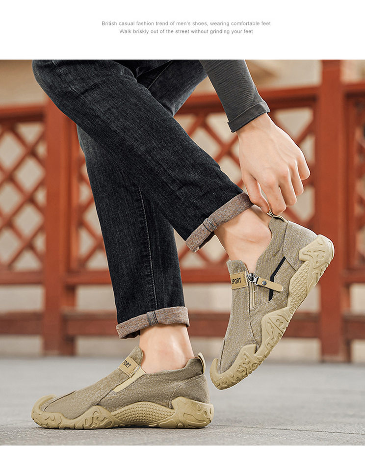 Giày lười nam vải bạt thoáng khí mũi tròn đế cao su — 852 màu kaki, 852 màu xám, 852 màu đen chi tiết 12