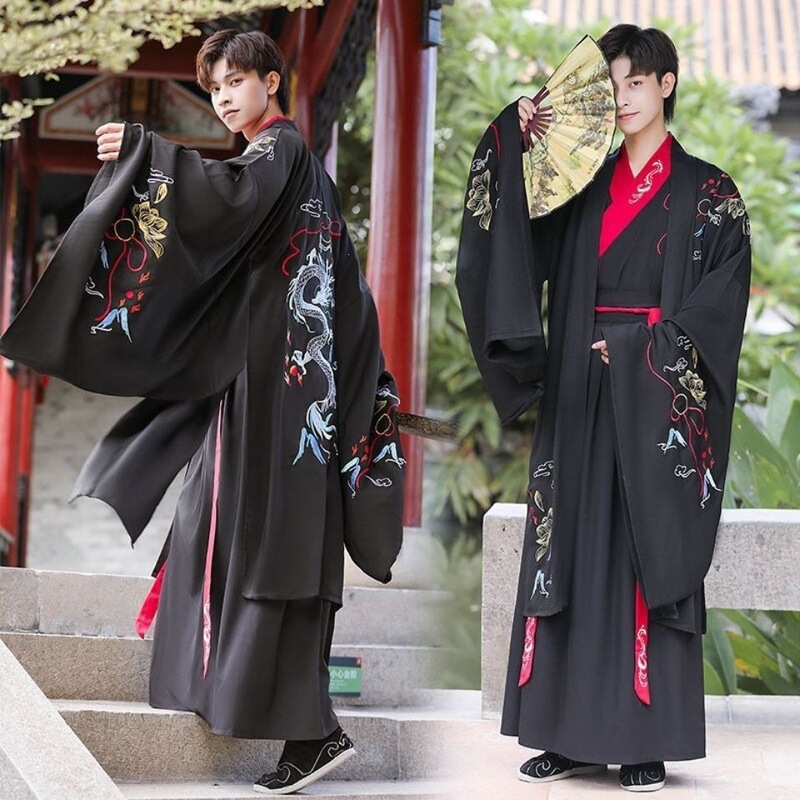 Chinese Style Hanfu Male Student Ancient Style Men's Fairy-Like Black and Red Ancient Costume for Warriors, Scholars, and Teenagers Set Chinese Style Hanfu Male Student Ancient Style Men's Fairy-Like Black and Red Ancient Costume for Warriors, Scholars, and Teenagers Set