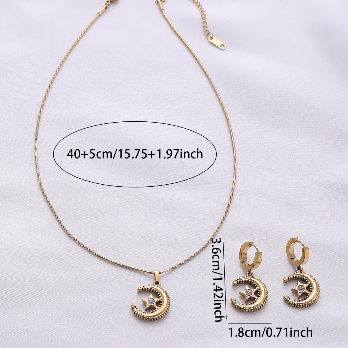 Titanium Steel Elegant Lady Inlay Star Moon Zircon Earrings Necklace Jewelry Set display picture 3