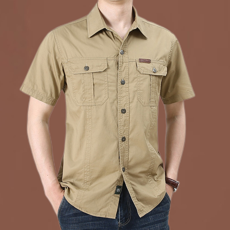 22024 verano nueva camisa casual de manga corta tendencia de gran tamaño de camisa de uniforme militar para hombres