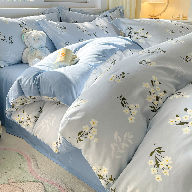Pastoral Cotton Ins Bed Four-piece Set Pure Cotton Quilt Cover Bed Sheet Bed Cover Fresh Floral Bedding Three-piece Set