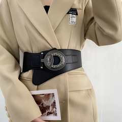 復古寬腰帶女士裝飾裙子配西裝大衣束腰鬆緊彈力百搭黑色腰封外搭