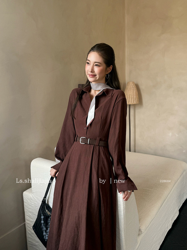 LS 极简纯色休闲通勤连衣裙 广州十三行2025秋冬新品女装22868#|undefined