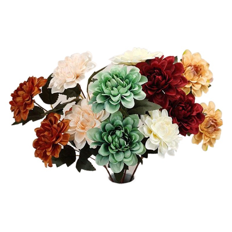 Nueva flor artificial 3-cabeza daliju boda carretera plomo Nordic Home Hotel falso flor Decoración Accesorios de tiro DIY