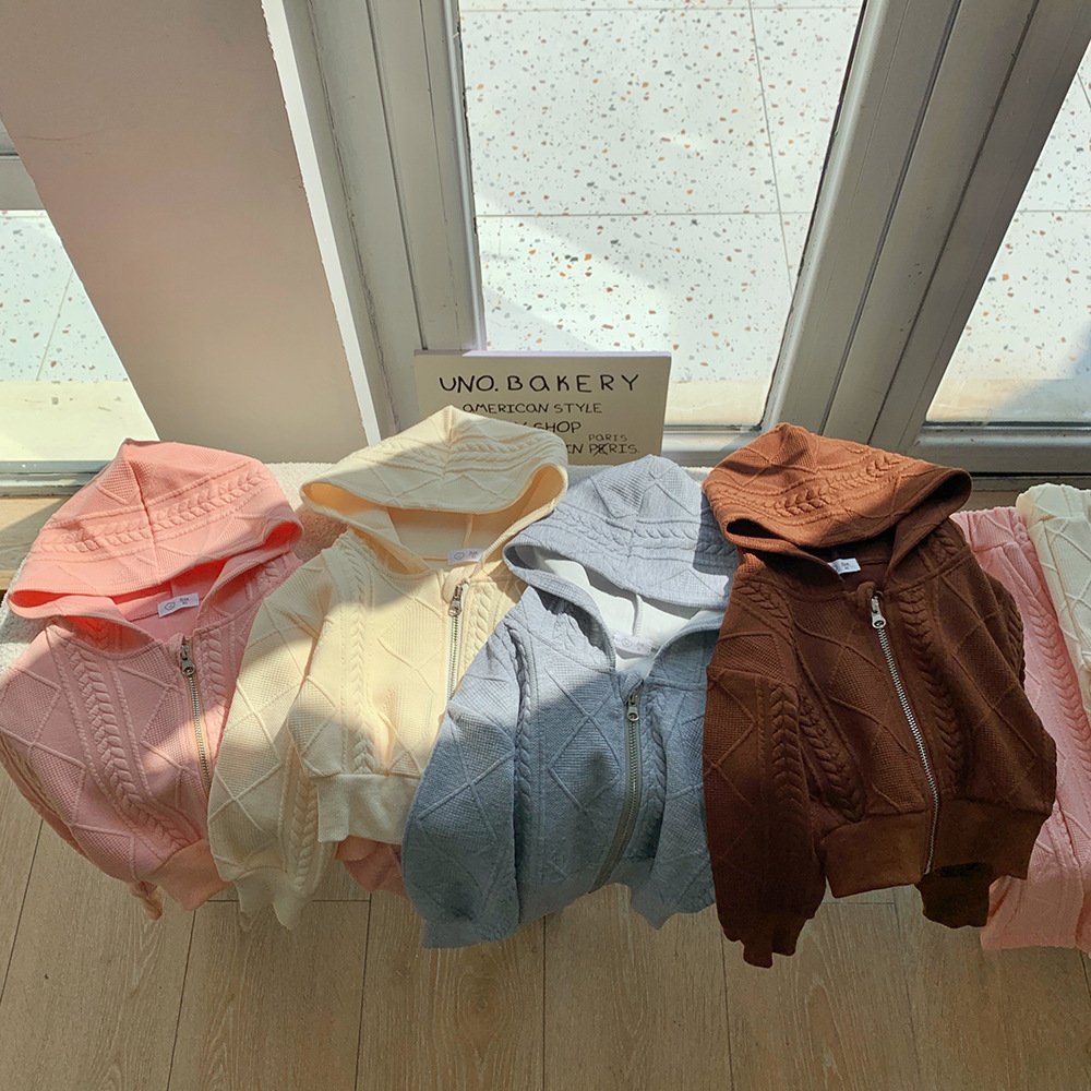 Set da due pezzi moda autunno bambina nuova bambina coreana lavorata a maglia a maniche lunghe con spacco e pantaloni svasati_voghion.com