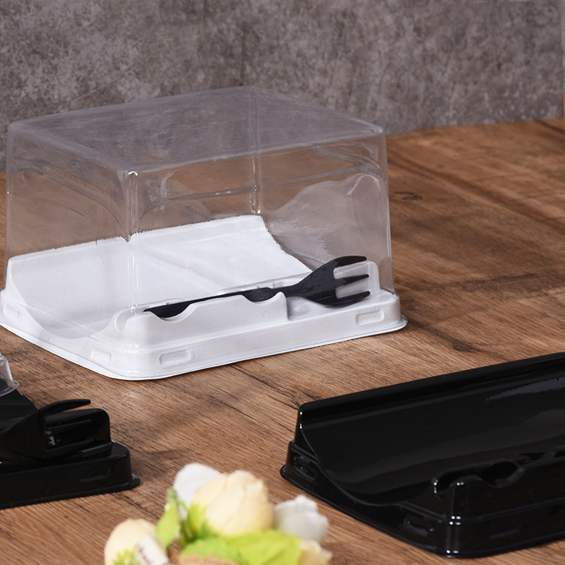 Hilo de carne seca rollo de pastel caja de embalaje con tenedor transparente PET yema de huevo crujiente hojaldre galleta toalla rollo pastelería hornear caja