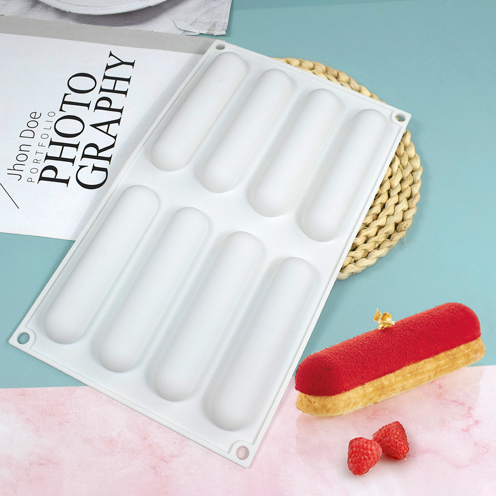 Refinado largo mousse pastel molde colección francés postre sándwich molde de silicona cilindro ovalado crujiente salchicha molde