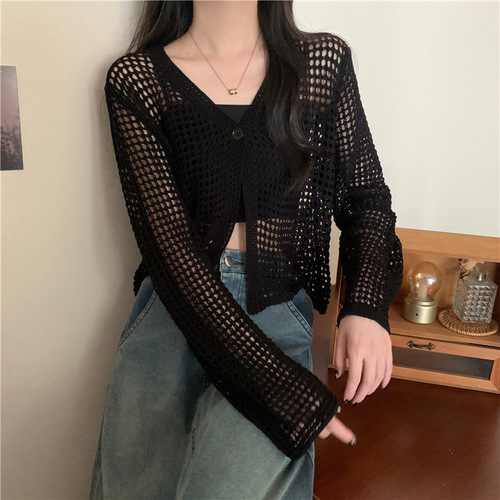 New women's Korean style lazy lace design sense outerwear thin open sweater knit wool factory top trendy