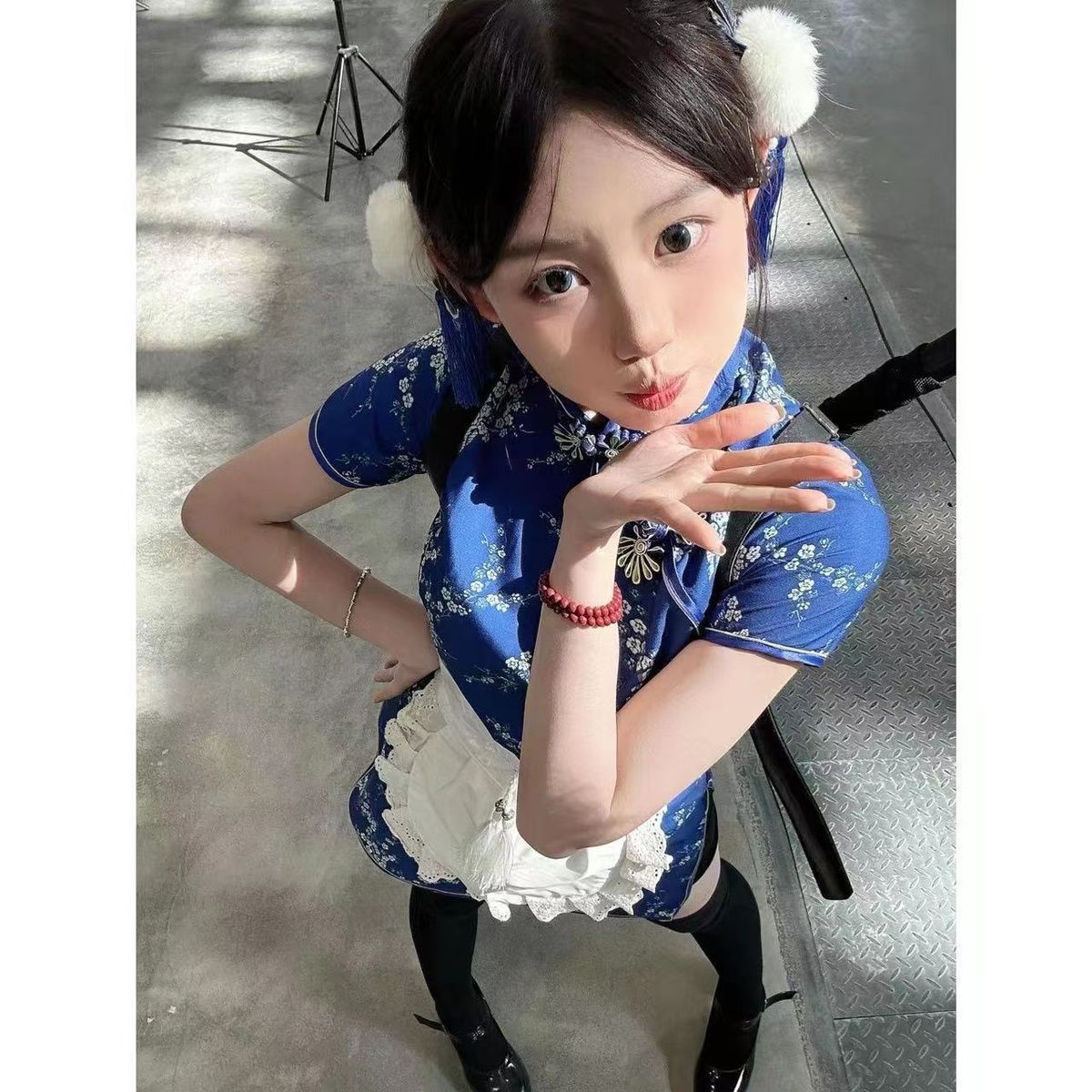 Chinese Chef Lolita Japanese-Style Lolita Maid Apron Outfit New Chinese-Style Cheongsam Dress Set