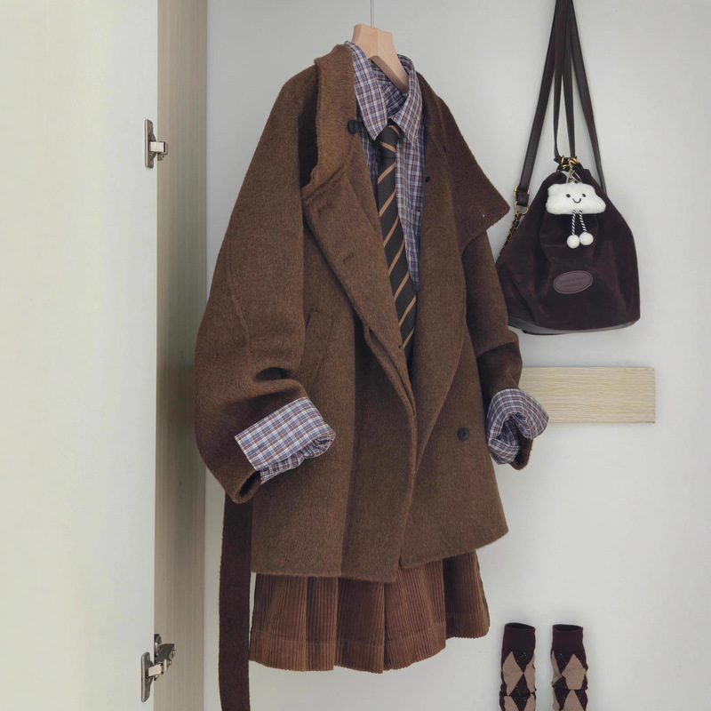 2025 Autumn/Winter New Korean and Japanese Style Elegant Double-Sided Wool Coat for Women, Vintage Commuting Brown Woolen Jacket 2025 Autumn/Winter New Korean and Japanese Style Elegant Double-Sided Wool Coat for Women, Vintage Commuting Brown Woolen Jacket