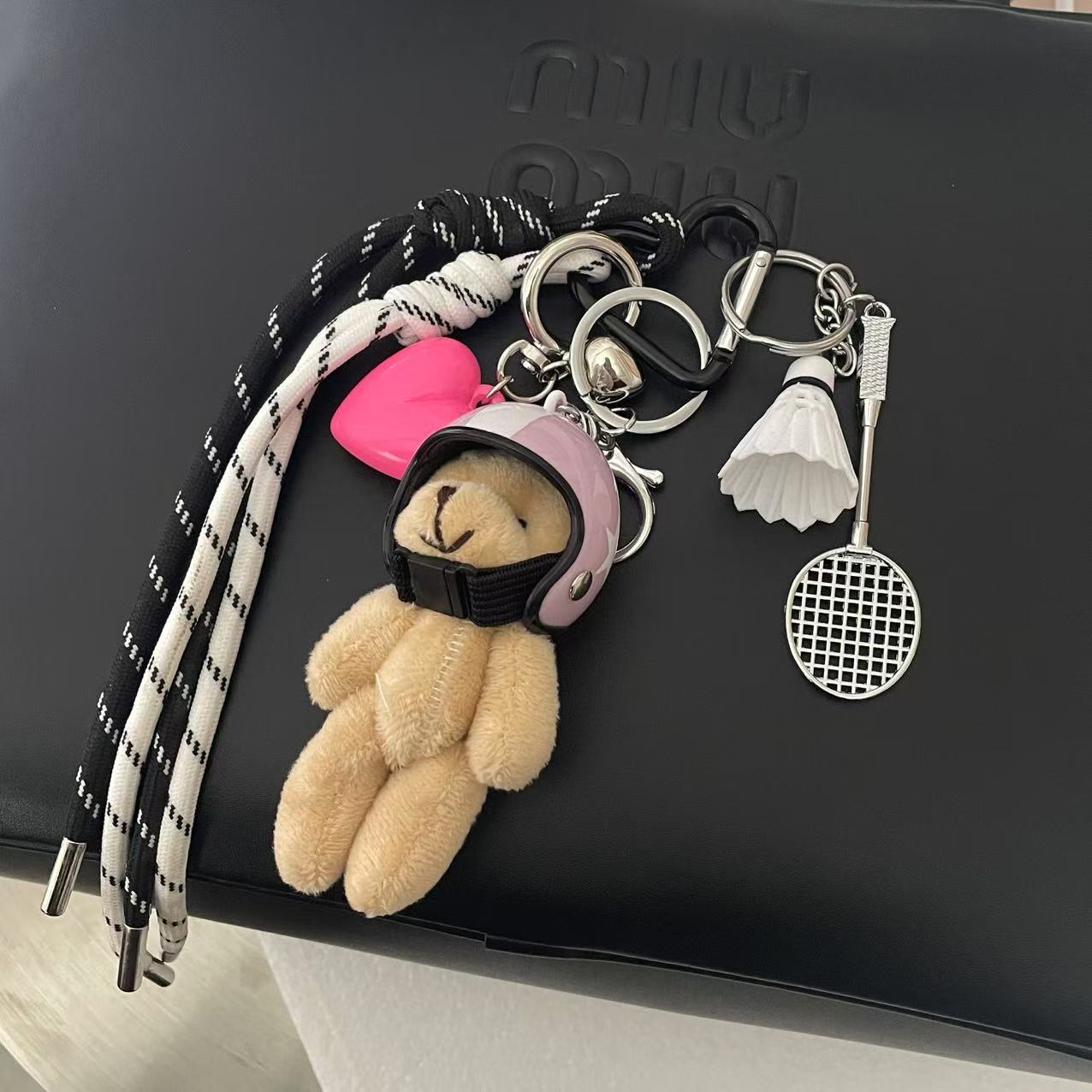 핑크 헬멧 곰 사랑 열쇠 고리 가방 걸이