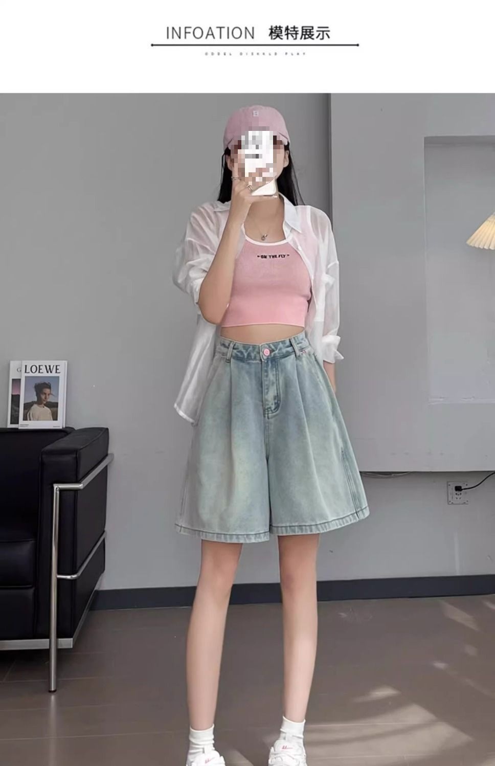 Quần jean nữ ống rộng eo cao thiết kế nếp gấp Hàn Quốc dáng suông thoải mái — Màu xanh nhạt [MM béo nhắm mắt nhập] chi tiết 4