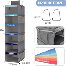 跨境儿童每周服装收纳袋6层悬挂式衣柜收纳盒免打孔星期挂袋彩带