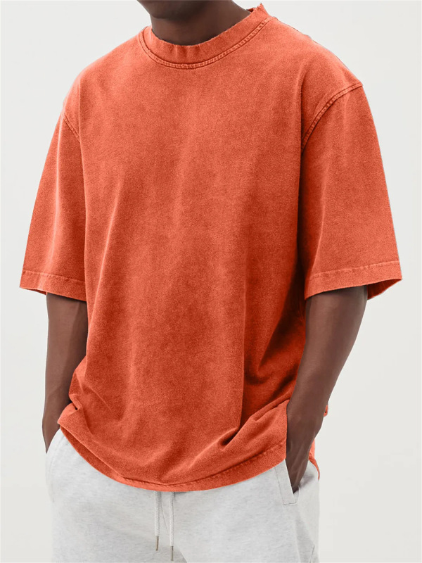 2025 新しいクロスボーダー Amazon AliExpress 春夏メンズウォッシュドカラーダメージソリッドカラープルオーバーショート Tシャツ|undefined