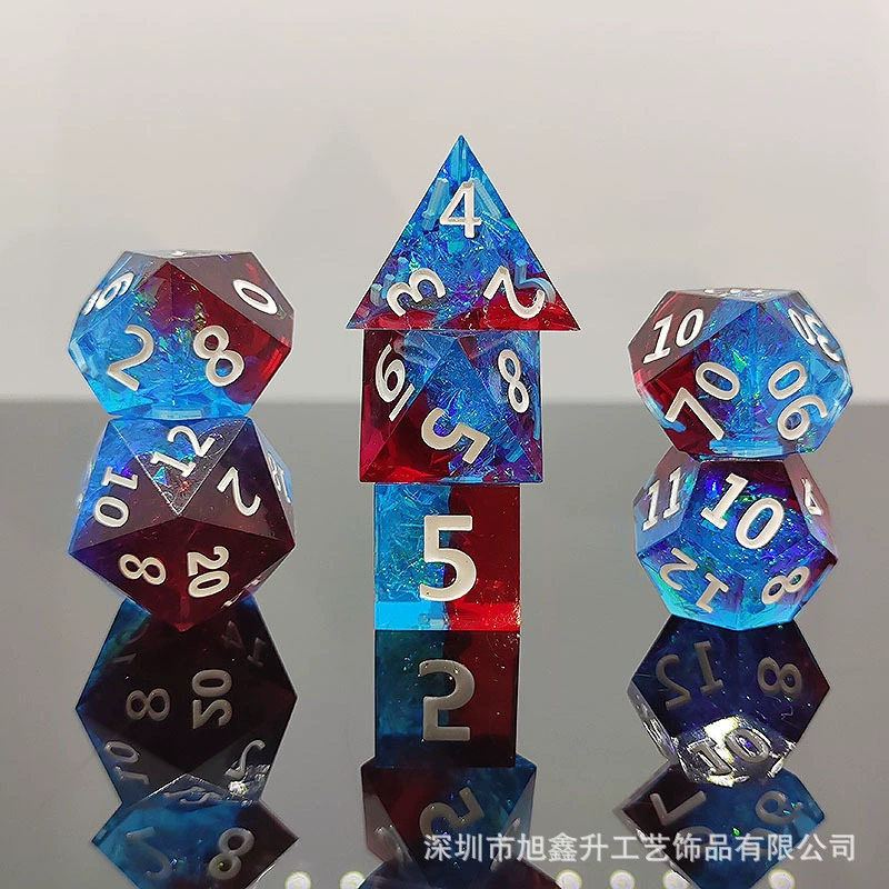 Набор резиновых костей Kusuro COC DND TRPG, многоугольный эпоксидный 7‑частей радужных цветов