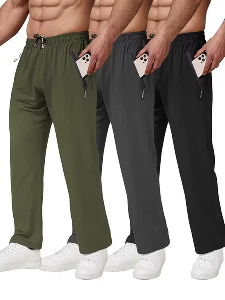 Amazon's Popular Running Fitness Training Pants Men's Elastic Lightweight Leggings Zipper Pocket Sports Pants