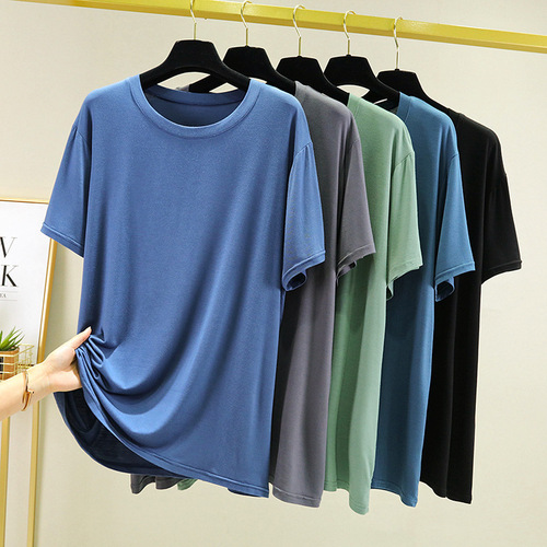 Men's Summer Thin Loose Plus Size Crew Neck T-Shirt for Outerwear Half-Sleeve Top, Suitable for 200 Pounds