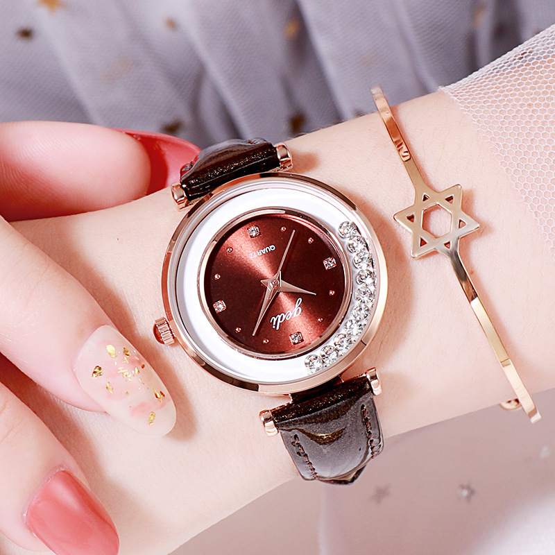 Gedi New Flowing Rhinestone Belt Quartz Women's Watch Korean Style Fashion Student Waterproof Watch Wholesale Wristwatch