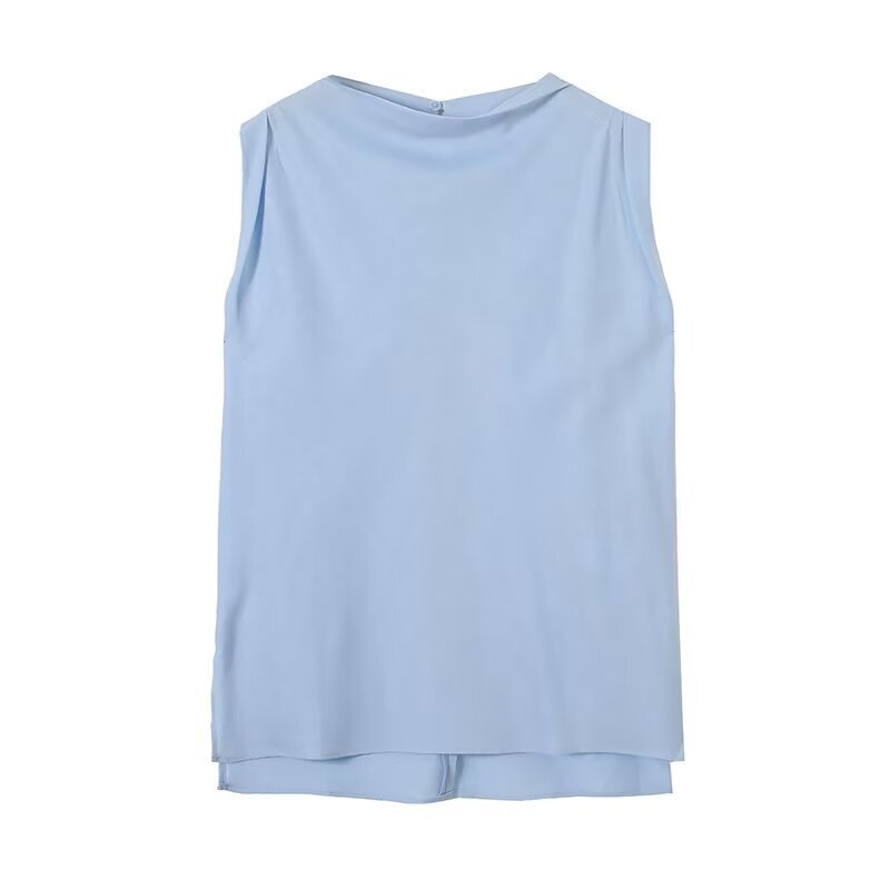 Bsk&Traf Women's Clothing 2026 Summer New Urban Commuter Style Linen Pleated Flowing Waist-Cinching Sleeveless Top