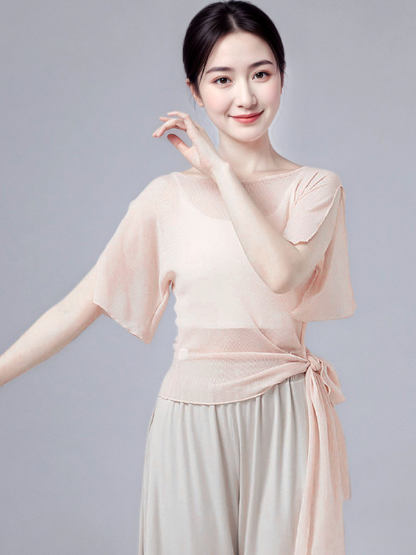 古典舞纱衣女短袖蝴蝶上衣现代舞中国舞蹈练功演出身韵训练服成人|undefined