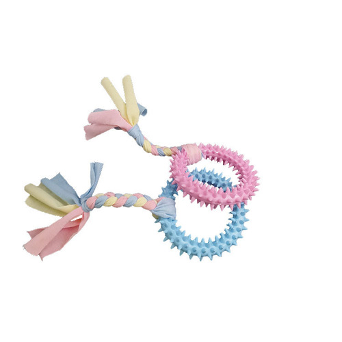 Cross-border new pet toys tooth cleaning colorful cotton thorn ring TPR bite resistant puppy teeth grinding dog training toy