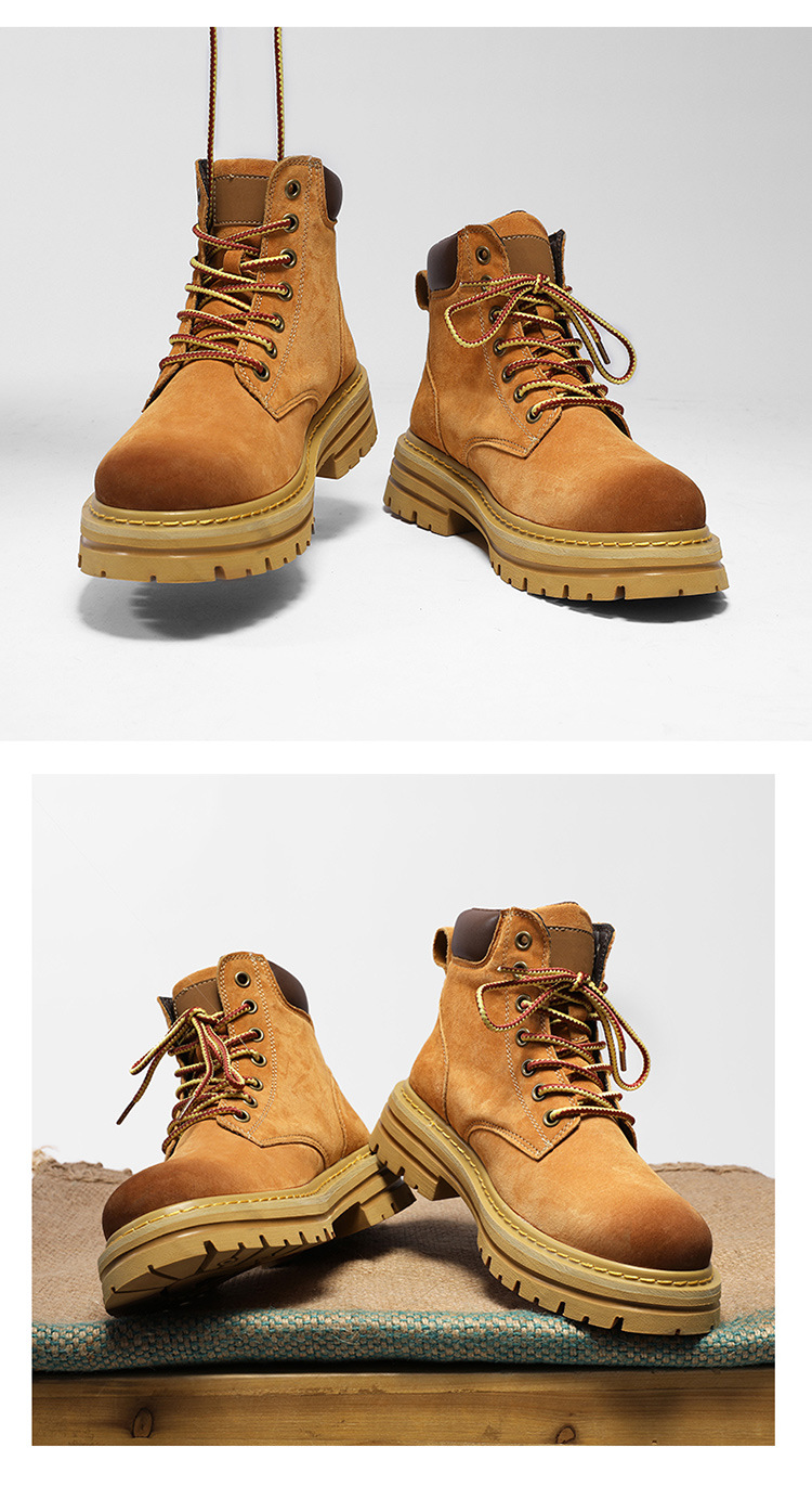 Pánské vysoké pracovní boty, podzimní boty, velké žluté boty, boty s velkou špičkou, párové boty_voghion.com