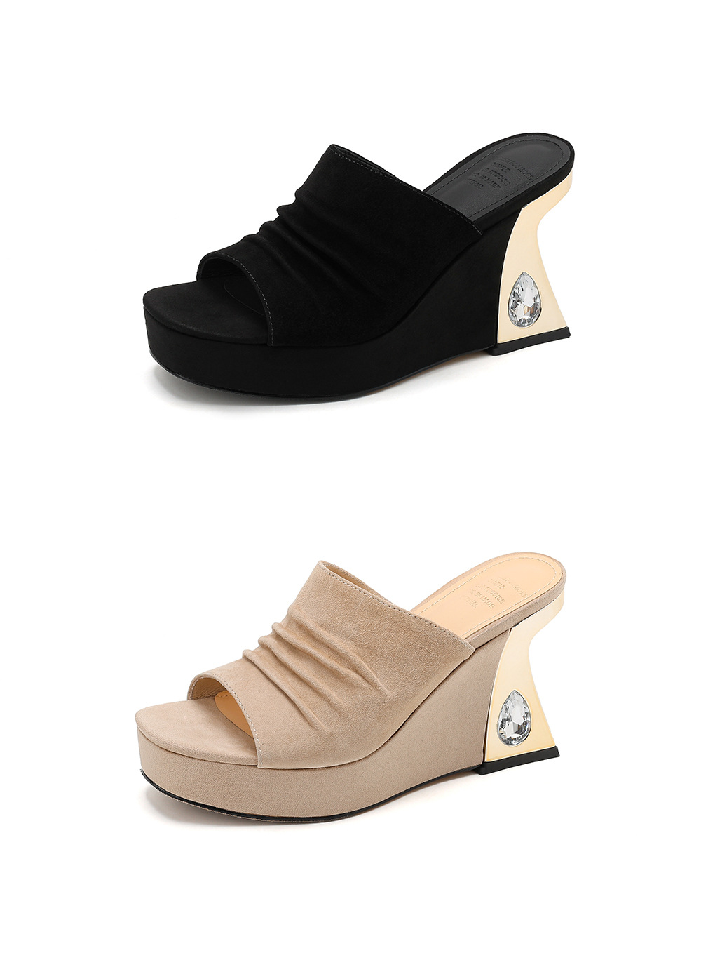 Sandal peep toe nữ gót vuông da lộn mũi vuông đế xuồng cao 5 cm — màu đen, màu mơ chi tiết 22