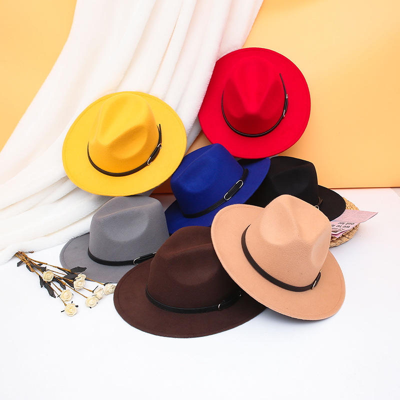Sombrero de copa otoño e invierno europeo y americano británico contraste color moda Jazz sombrero simple popular color a juego fábrica personalización al por mayor