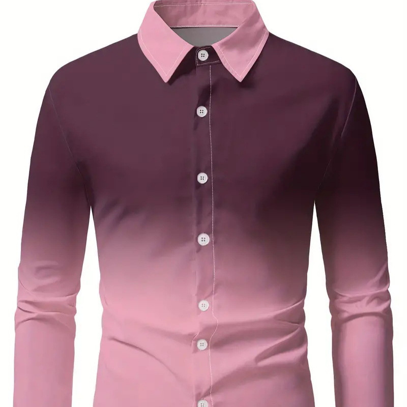 Camisa de solapa de diseño de nicho de la calle principal 2024 Camisa de manga larga con degradado de todo fósforo para hombre de otoño MB12