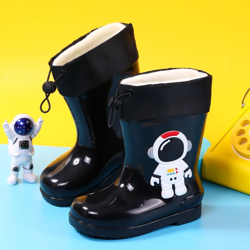 Boys' Kidsren's Rain Boots Baby Rain Boots Cartoon Astronaut Kidsren's Water Boots Middle Kidsren's Big Kidsren's Girls' Non-Slip Waterproof Shoes