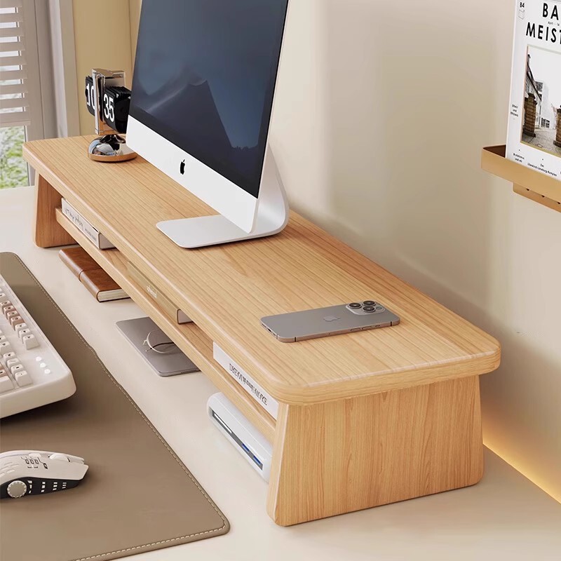 Solid Wood Computer Riser Desktop Monitor Riser Office Desktop Storage Rack Screen Base Riser